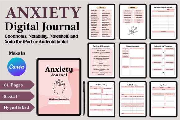 Download Digital Anxiety Journal Canva Templates - Anxiety journal Collection